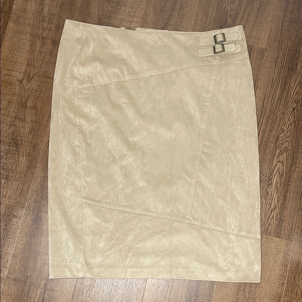 Cato Tan Pencil Skirt with Buckle Accents